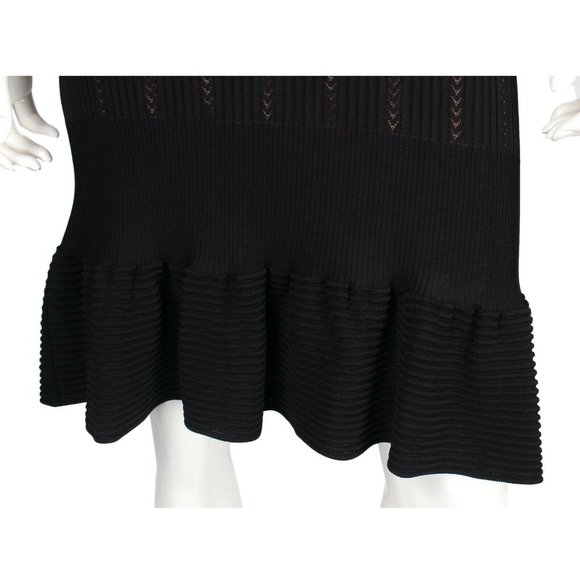 ALAIA Black Long Sleeve Laser Cut Ruffle Hem Dress - Picture 10 of 11